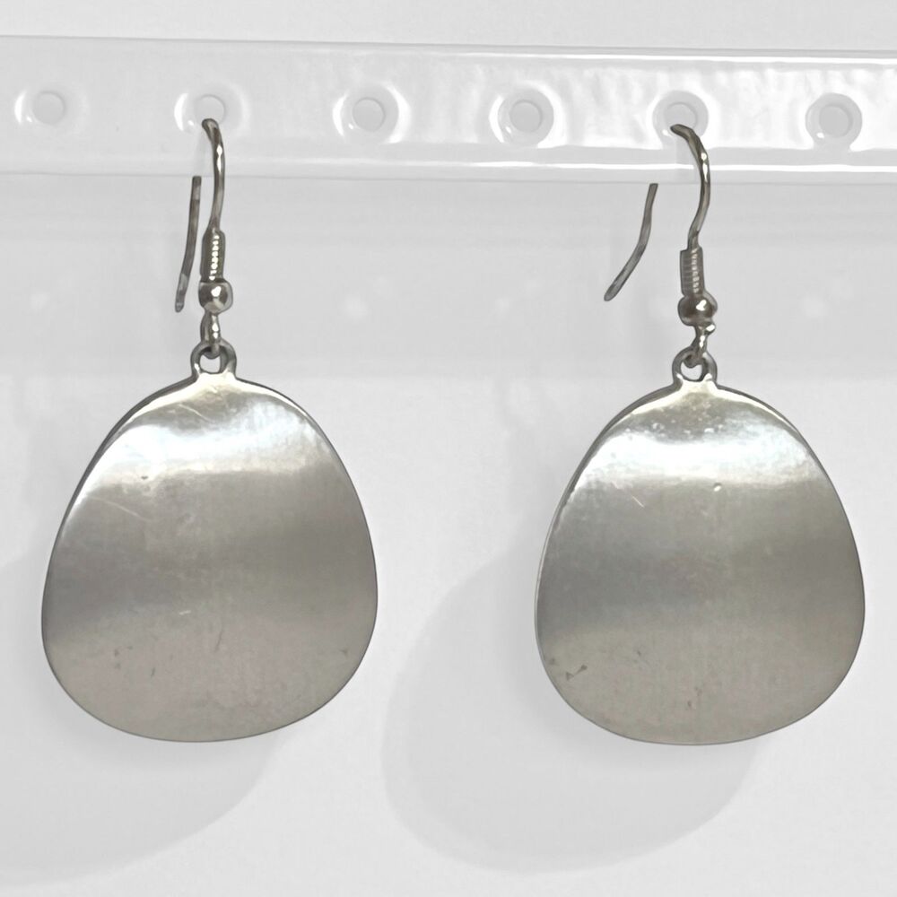 Dangle Teardrop Earrings Brushed Silver Tone Metal Charms Classic Hooks Pierced